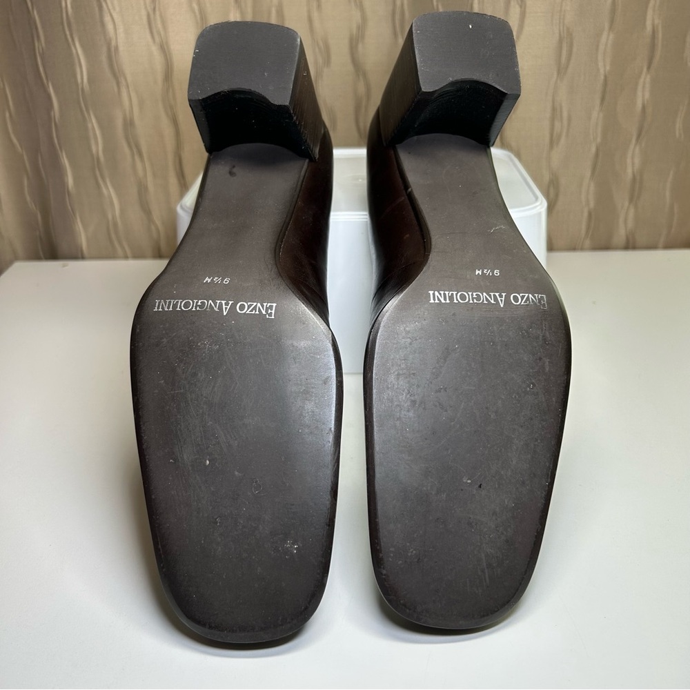 Enzo Angiolini Dark Brown Leather Block Heel Pumps - Picture 10 of 16